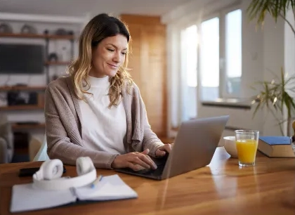 a person looks at a laptop